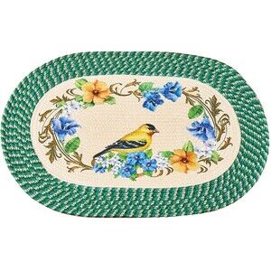 Oval Braided Kitchen Accent Rug (20"x30") SPRING GOLDFINCH BIRD ON WREATH, CE